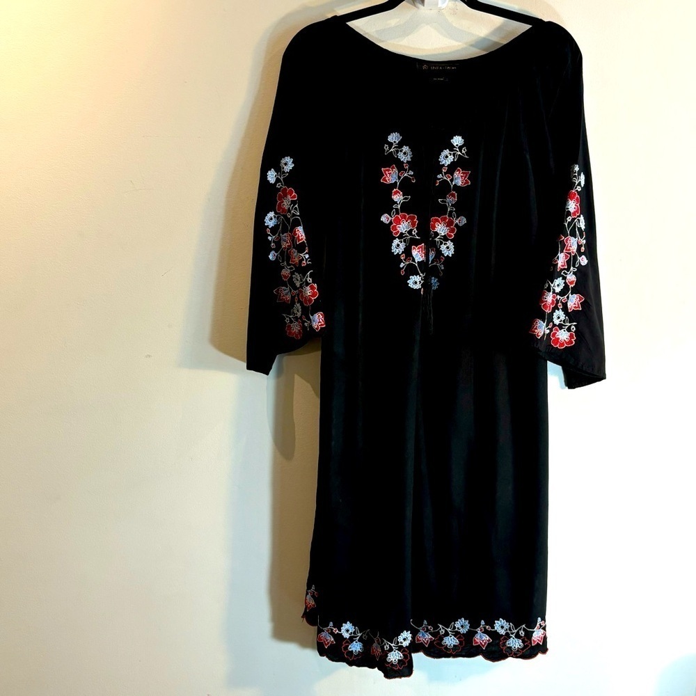 LOVE & LEGEND Sz 14 Tunic Dress Embroidered Floral Tassels Made in India Boho